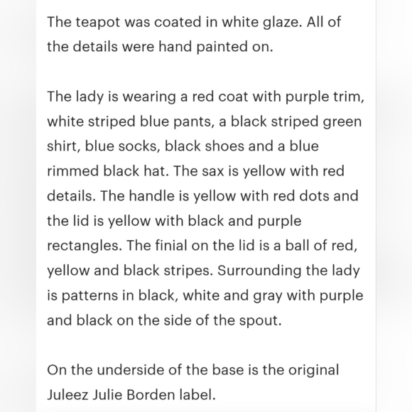 Juleez Hand Crafted Hand Painted Teapot Designed by Artist Julie Borden - Picture 11 of 14